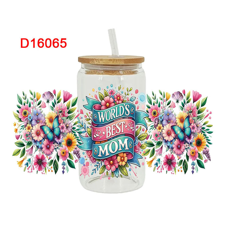 Wholesale Mother's Day with Colorful Flowers  16oz Cup UV DTF Wraps