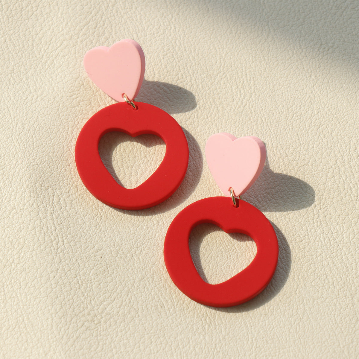 Wholesale Valentine's Day Red Pink Heart Leopard Print Long Retro Acrylic Earrings