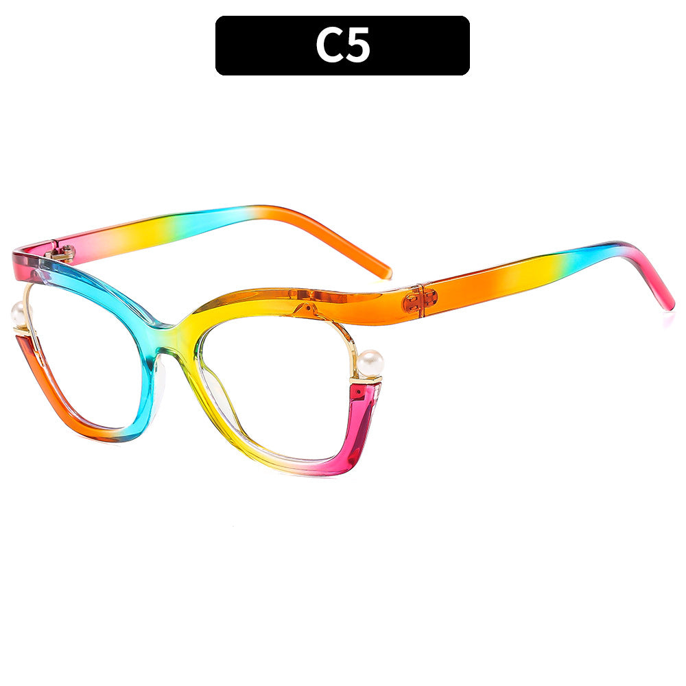 Wholesale PC Anti Blue Light Pearl Decorative Eyeglass Frames with Flat Lenses