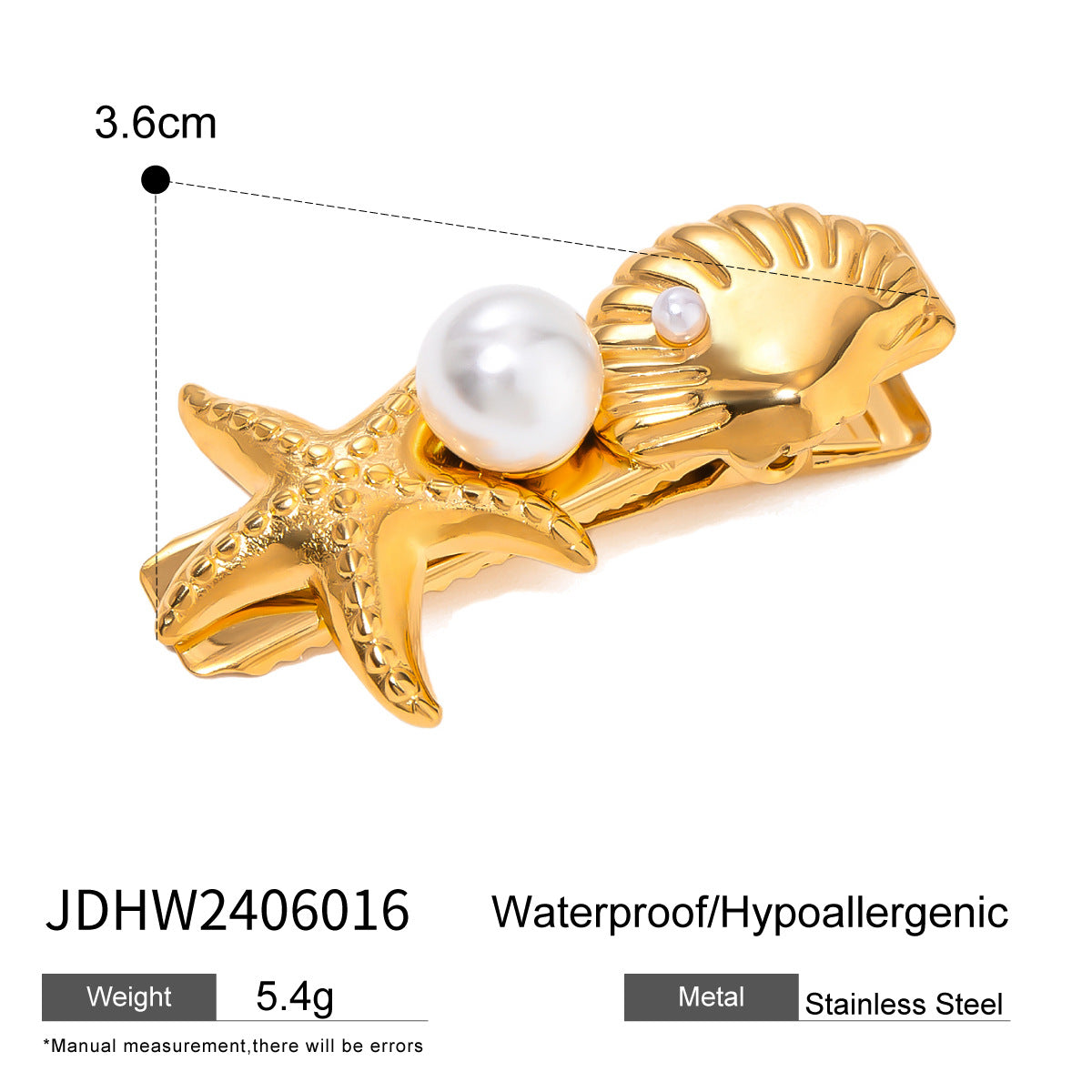 Wholesale 18k Gold Stainless Steel Personalized Retro Pattern Starfish Hair Clips
