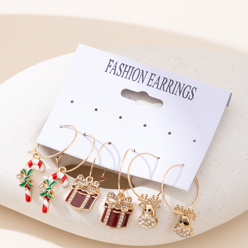 Wholesale Large hoop star bell earrings,  small hoop multi-element combination Christmas earrings