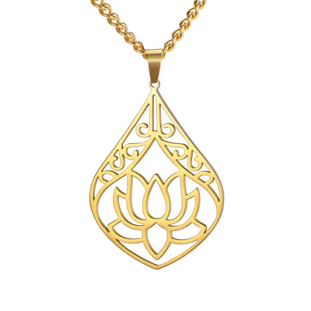 Wholesale Fashion Hollow Lotus Moon Stainless Steel Women's Necklace