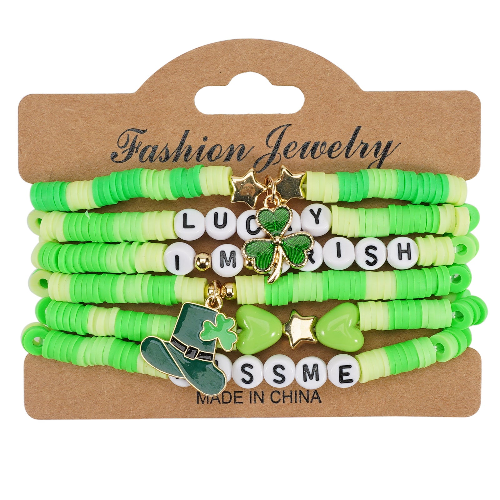 Wholesale St.  Patrick' s Day Green Lucky Clover Soft Ceramic Bracelet Set
