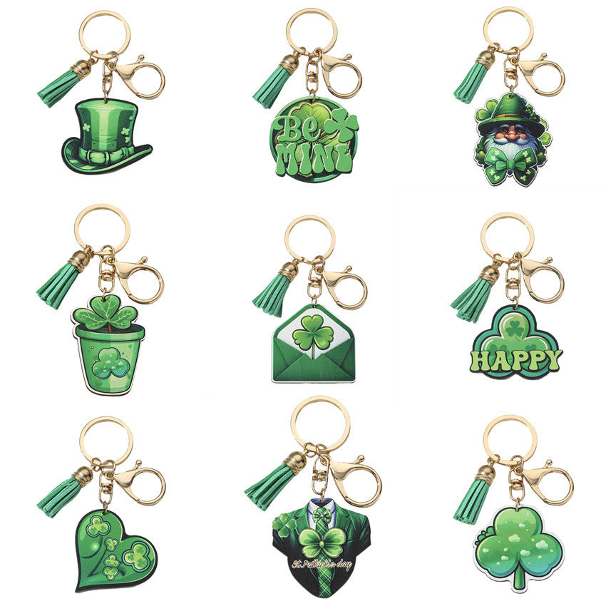 Wholesale St. Patrick's Day Green Shamrock Wooden Keychain