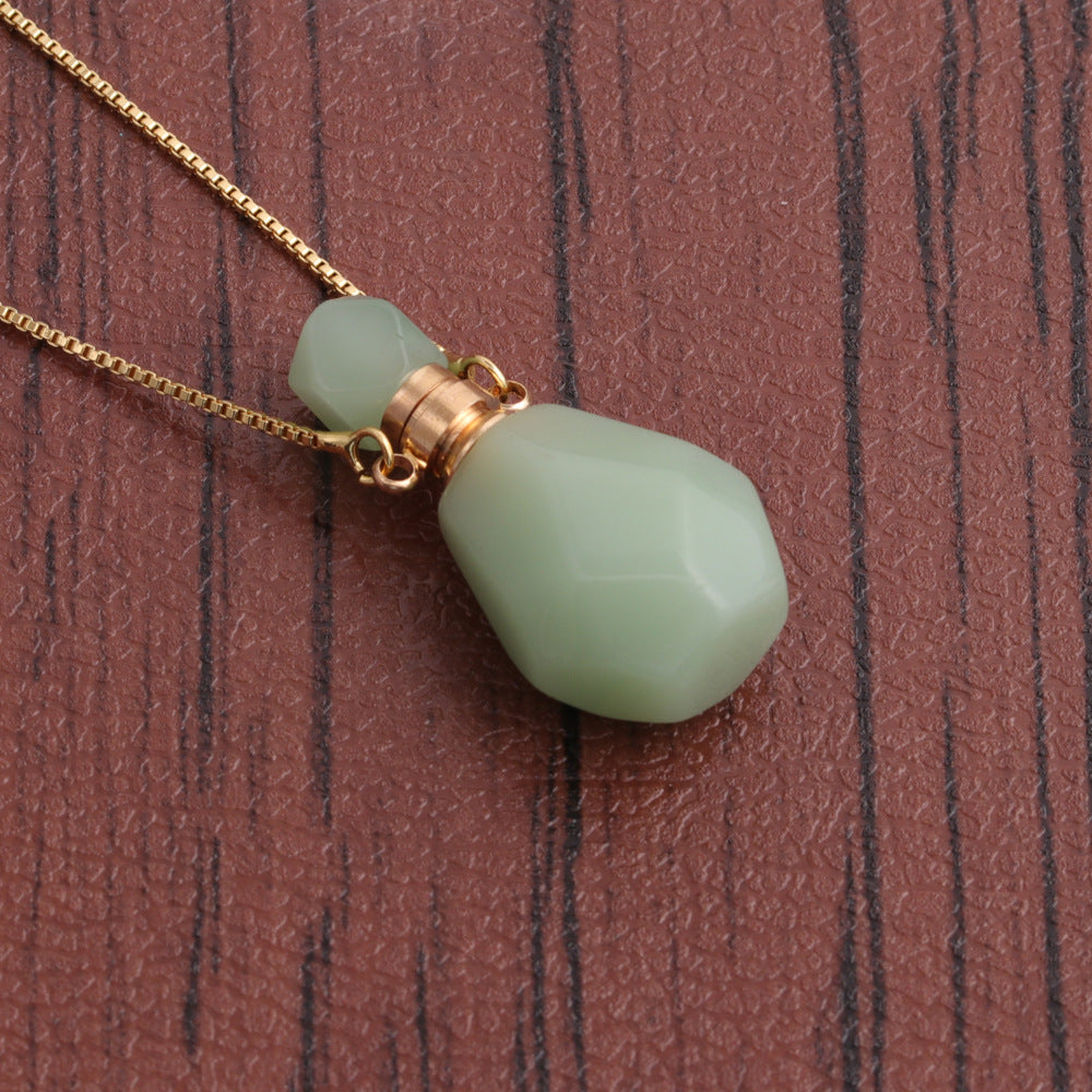 Wholesale Semi precious Green Aventurine Crystal Flame Shaped Perfume Bottle Pendant Necklace