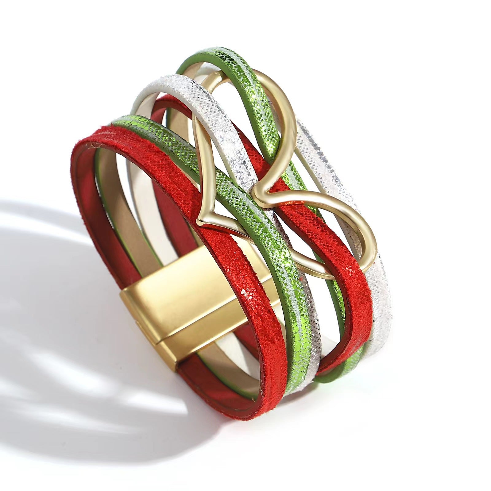 Wholesale Multi-layered Love Alloy Magnetic Buckle Bohemian Fashion PU Leather Bracelet