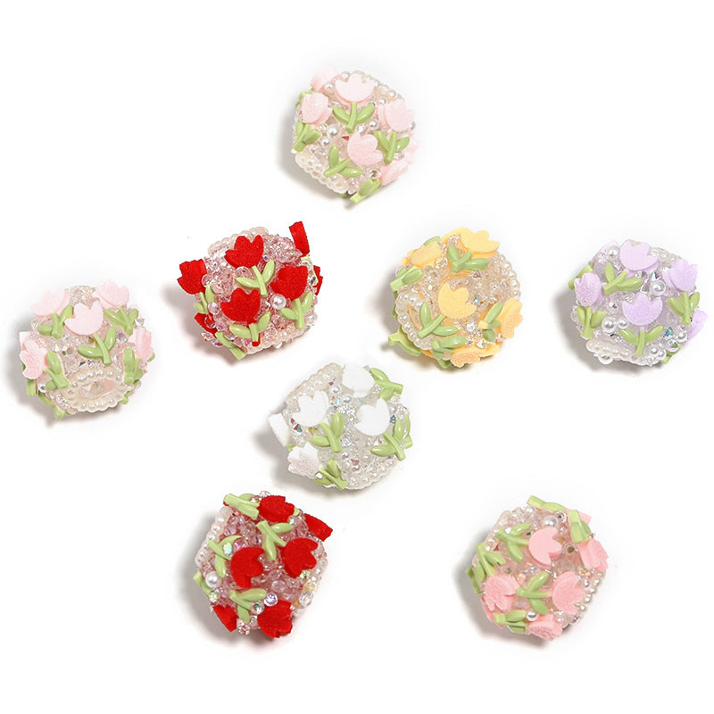 Wholesale 10pcs Colorful Pearl Tulip Sugar Diamond Ball Diy Beads