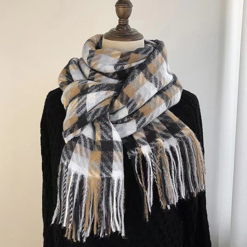 Wholesale Long Tassel Imitation Cashmere Warm Plaid Scarves