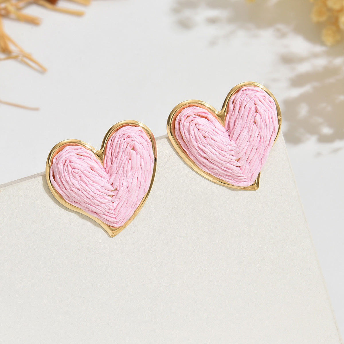 Wholesale Lafite grass colored heart woven earrings