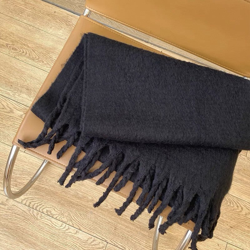 Wholesale Autumn and Winter Thickened Warm Thick Fringed Soft and Waxy Versatile Solid Color Imitation Cashmere Scarf