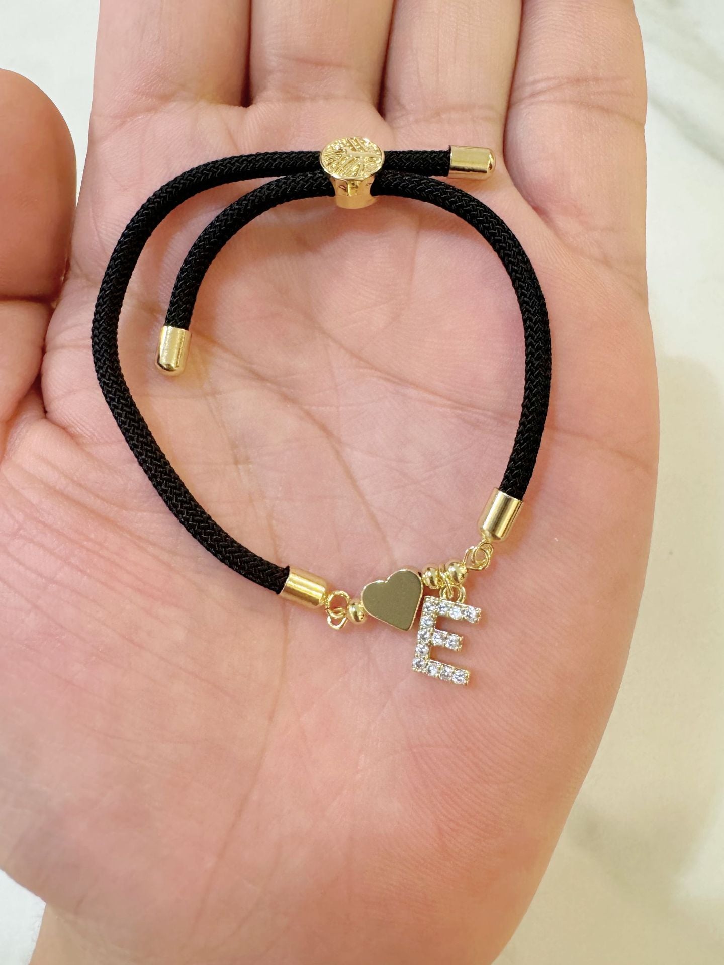 Wholesale A-Z Initial Letter Love Set Zirconia Adjustable Black Rope Bracelet