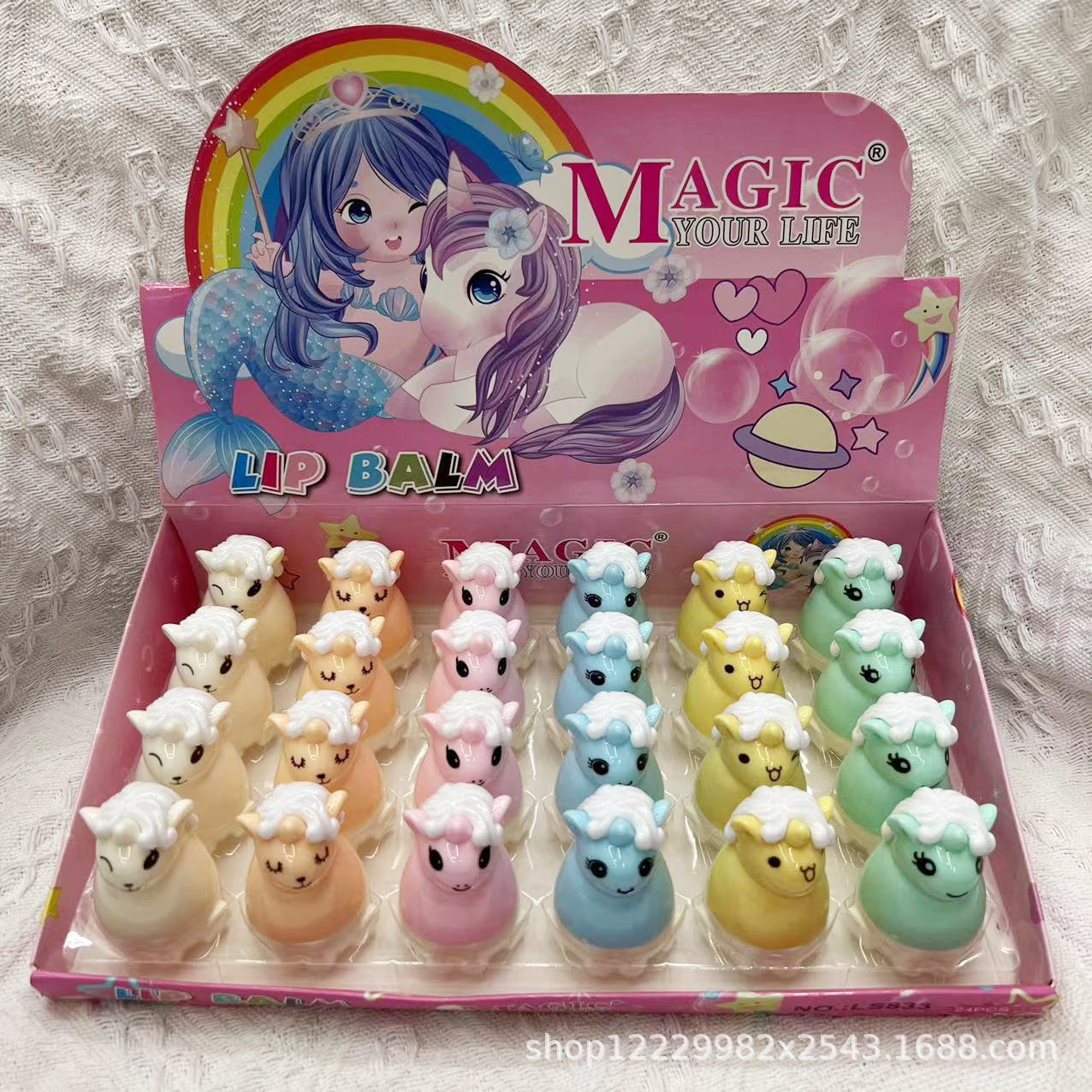 Wholesale 24PCS/PACK Plastic Unicorn Cartoon Lip Balm Fruity Flavor
