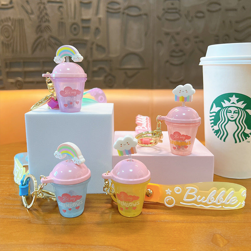 Wholesale Acrylic Illuminated Rainbow Milk Tea Cup Keychain