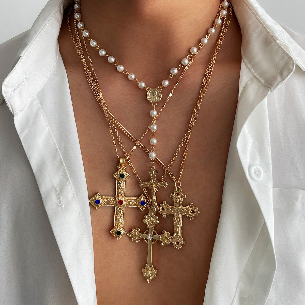 Wholesale Men's cross pendant necklace pearl clavicle chain