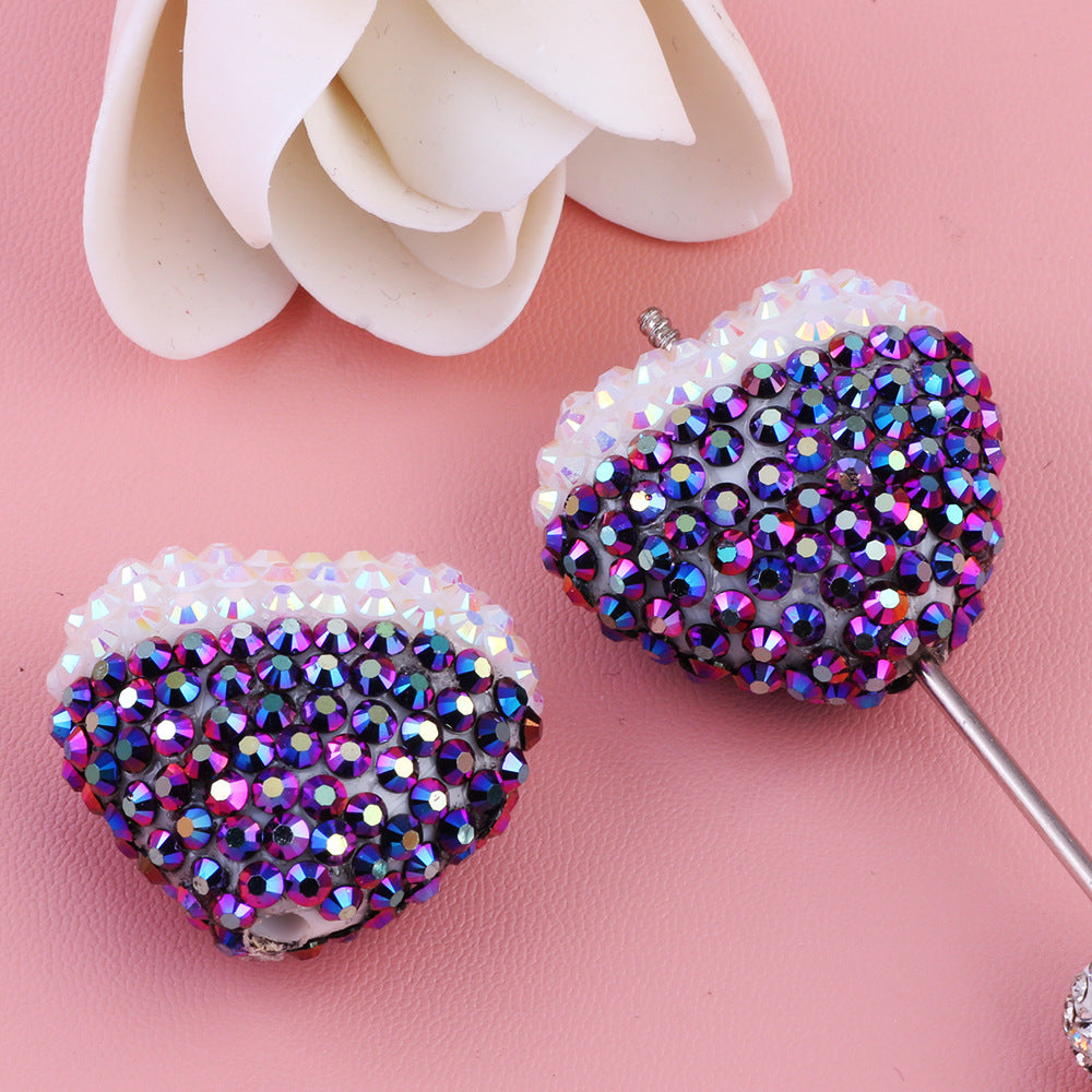 Wholesale 5pcs Gradient acrylic diamond stickers love diamond balls can be worn straight hole beads DIY mobile phone chain key chain bag chain accessories