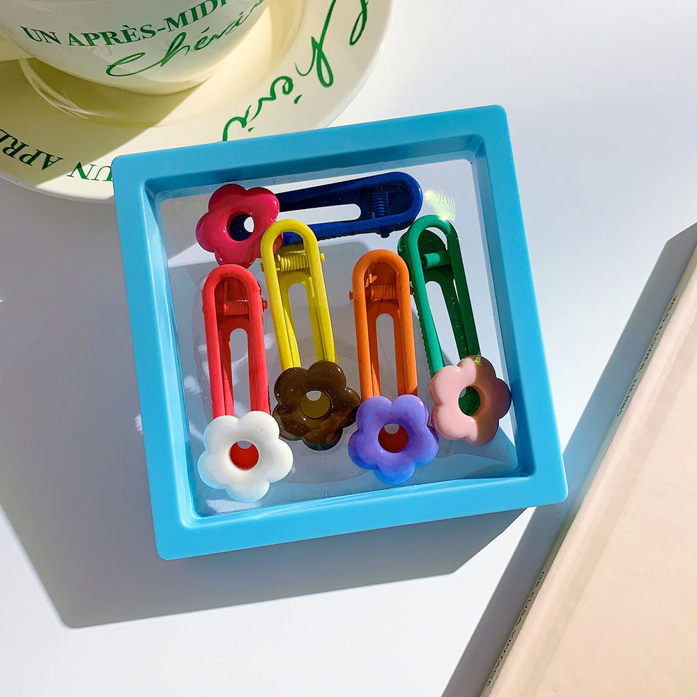 Wholesale pink flowers fresh and versatile style bb clip girls side clip broken hair clip