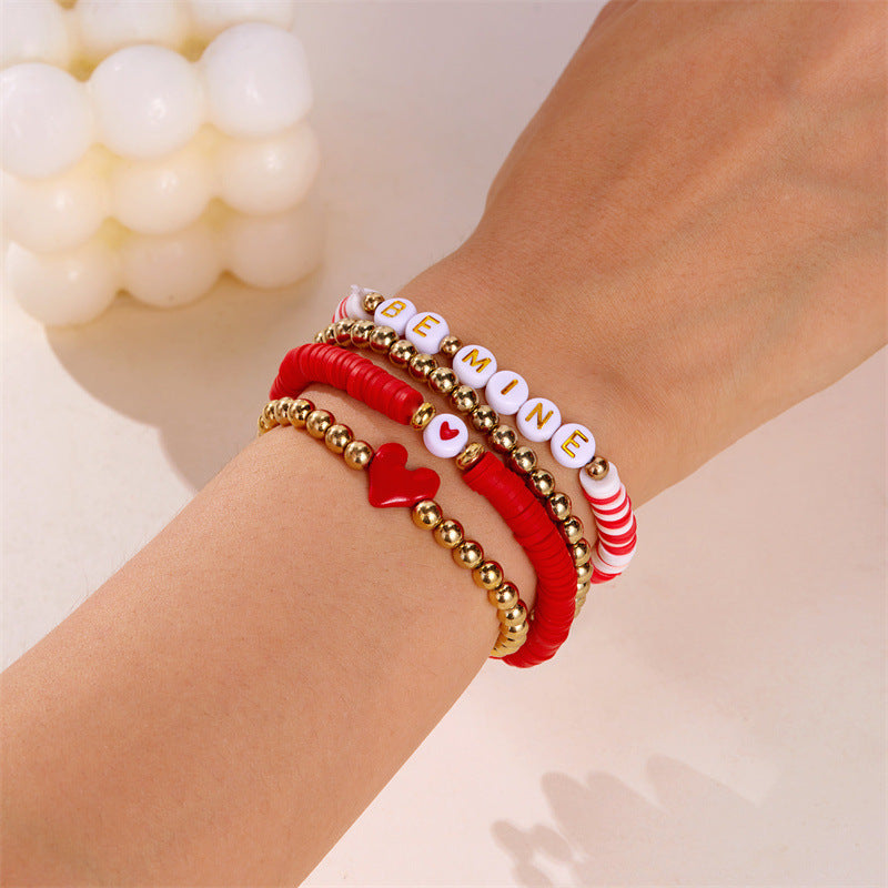 Wholesale Pink Love Valentine' s Day Layered Bracelet Set