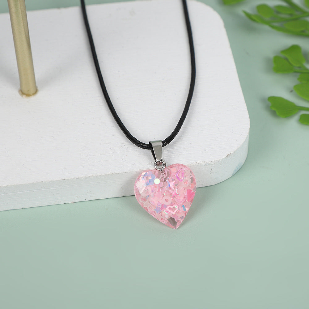 Wholesale Luminous Love Multi colored sequin Peach Heart Necklace