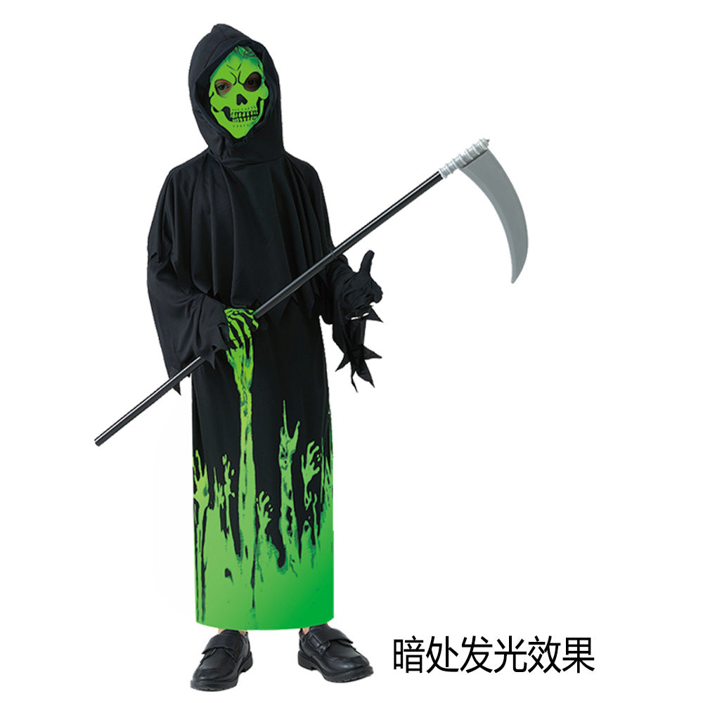 Wholesale Popular Glow-in-the-dark Grim Reaper Children's Halloween Party Cosplay Character Performance Costumes