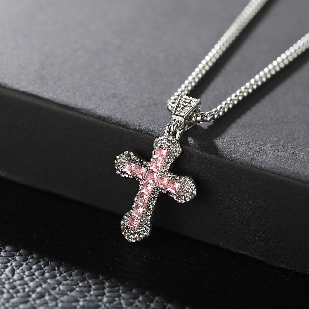 Wholesale Full diamond cross pendant sweater necklace