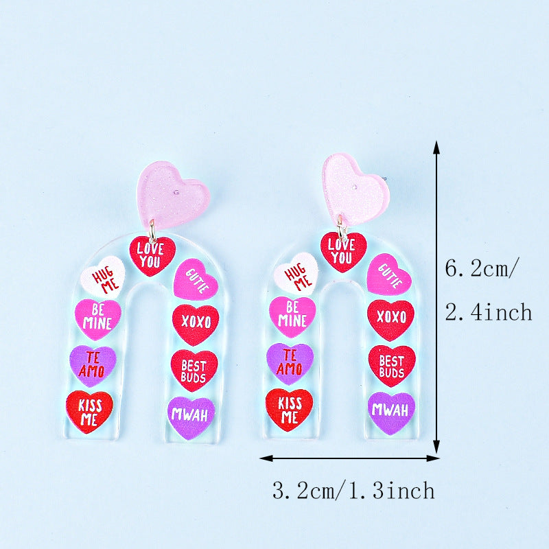 Wholesale Valentine's Day Heart Letters Rectangular Heart Earrings