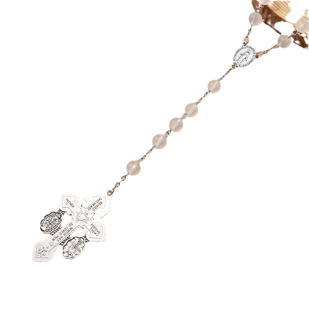 Wholesale 5pcs/pack 8mm matte glass beads cross rosary necklace