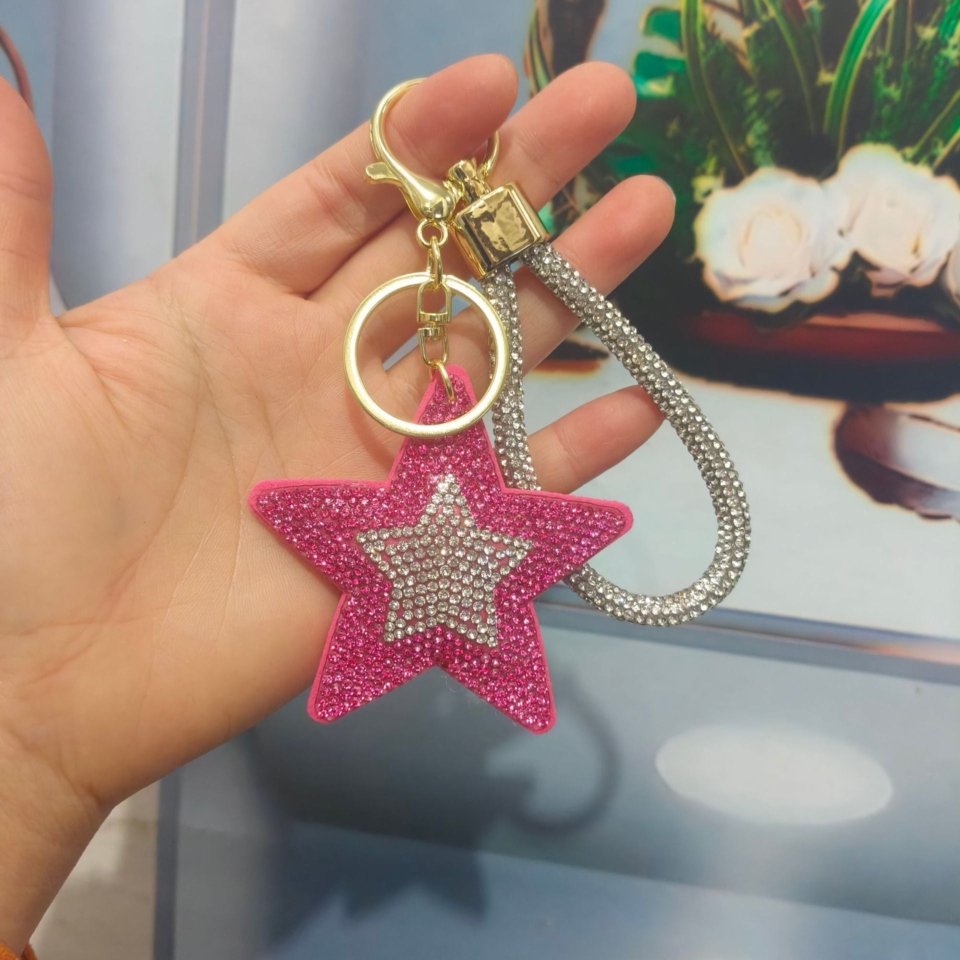 Wholesale Colorful cartoon pentagram diamond studded keychain