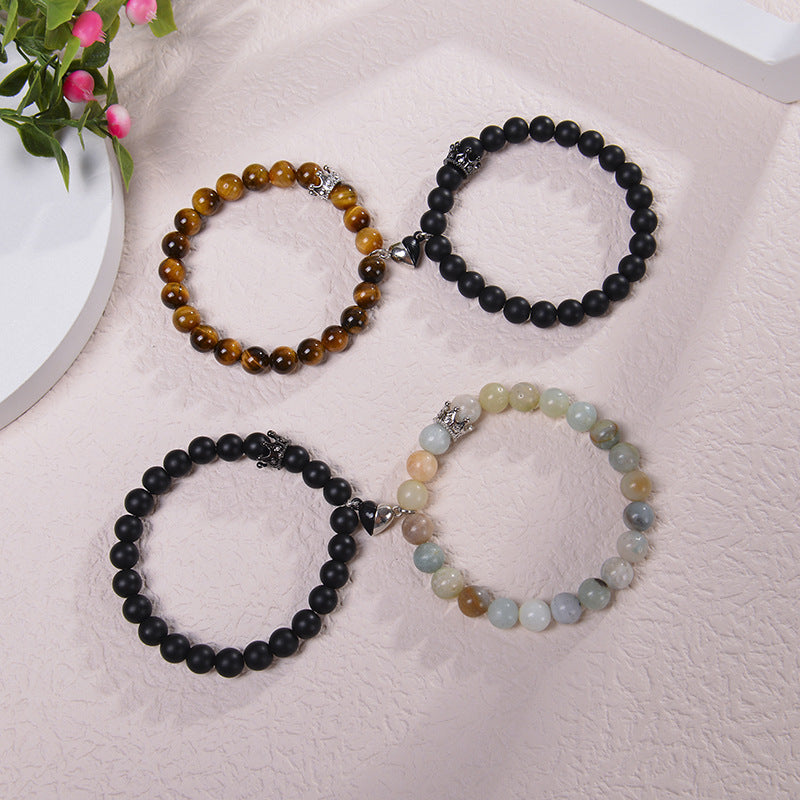 Wholesale White Turquoise Frosted Stone Magnets Attract Crown Natural Stone Beads Bracelet