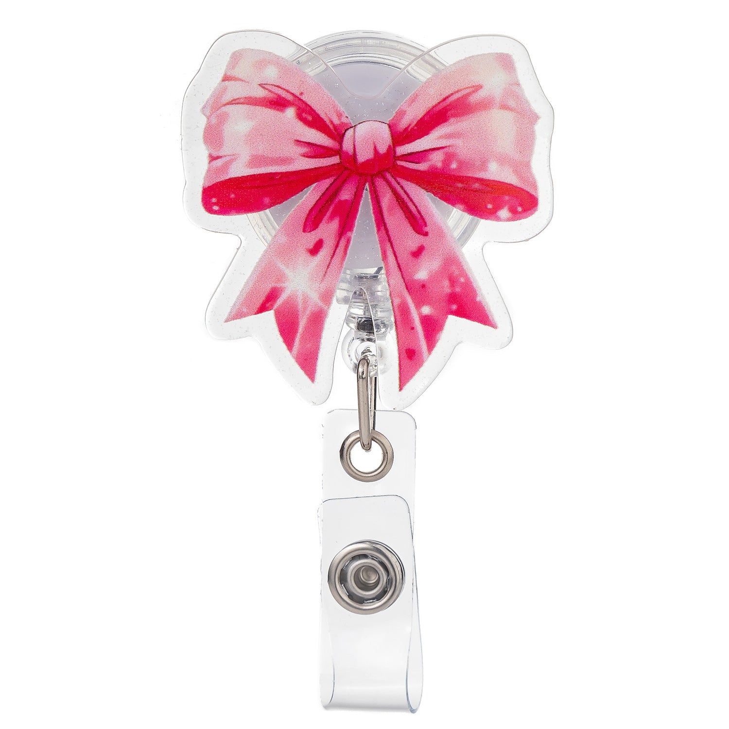 Wholesale  glitter acrylic pink bow staff doctor nurse medical student retractable chest card holder easy pull buckle