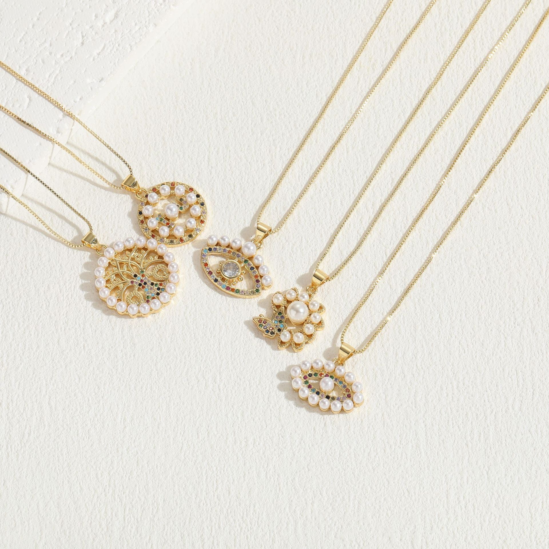 Wholesale Life Tree Demon Eye Zircon Pearl Pendant Copper Necklace