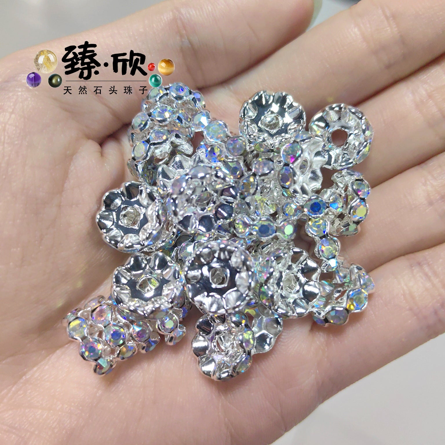Wholesale 60pcs 12MM Color Wave Rhinestone Diamond Ring Spacer Beads