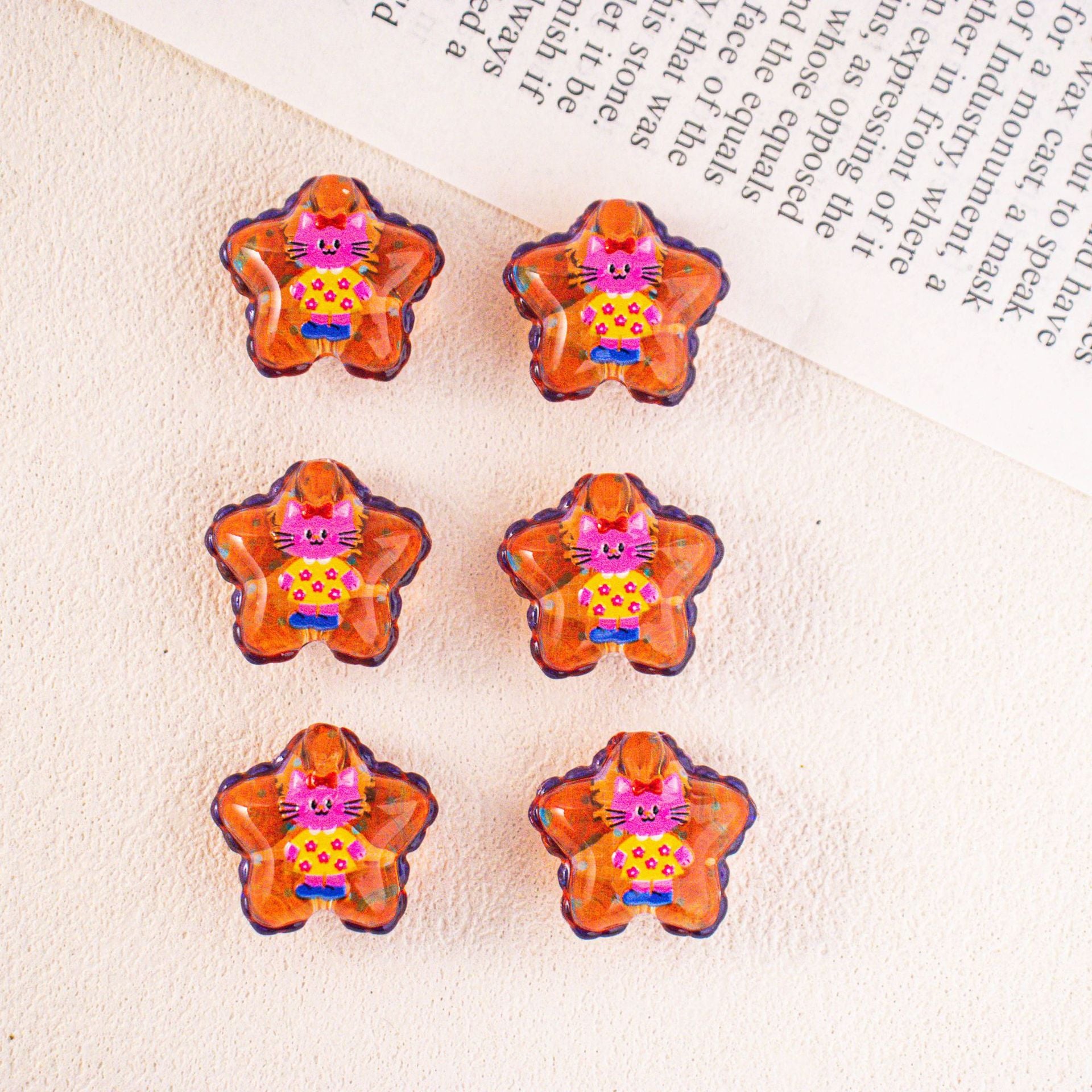 Wholesale 10pcs Acrylic Cartoon Printed Star Beads DIY Beadable Accessories OLY Exclusive