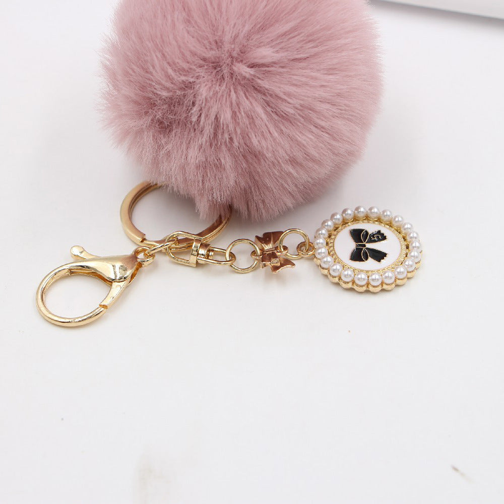 Wholesale New Bow Tag Imitation Rex Rabbit Fur Plush Ball Keychain