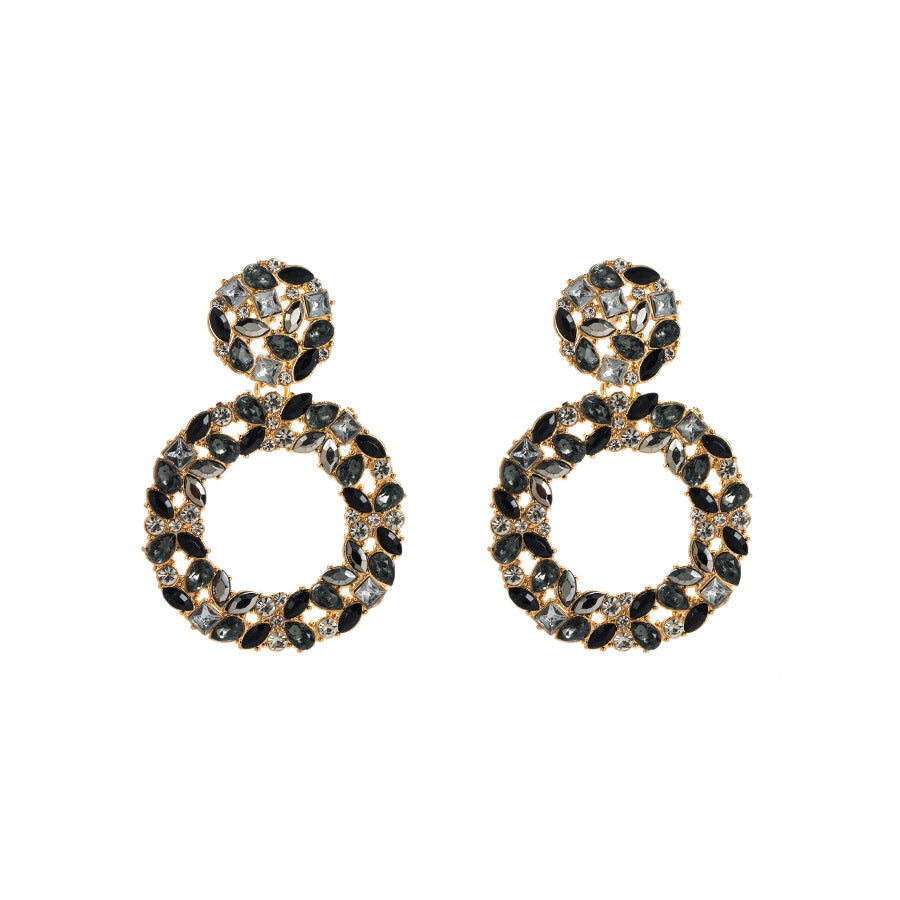 Wholesale Rhinestone Geometric Earrings Trendy Round Multi Layer Drop Earrings For Women Chic Party Jewelry Accessory