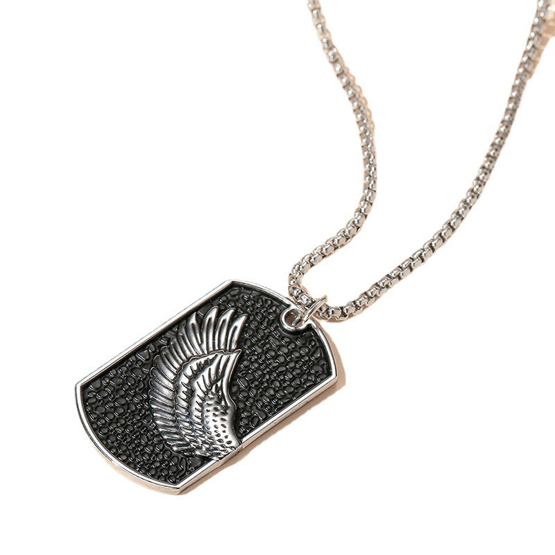 Wholesale men's personalized titanium steel alloy dark feather brand necklace