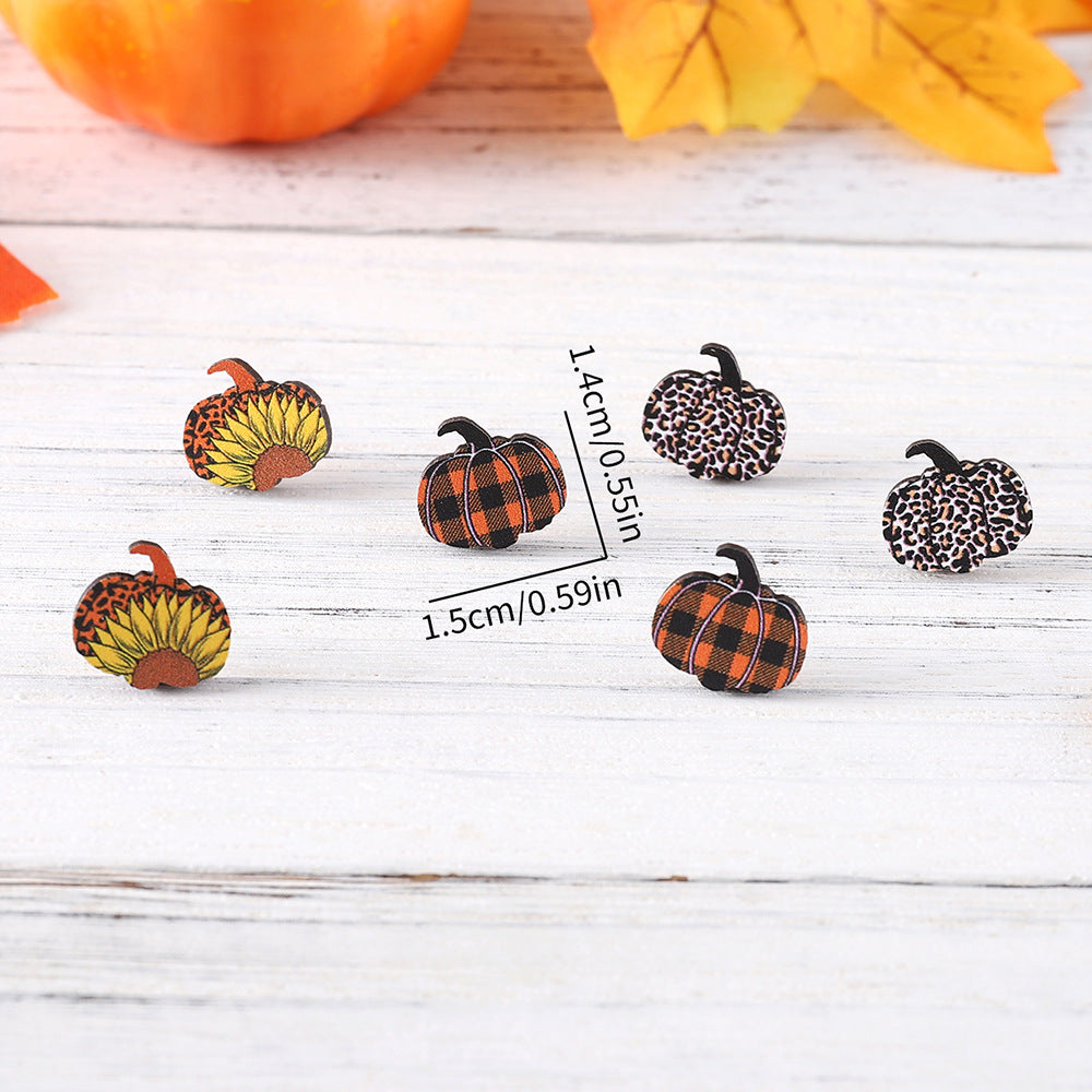 Wholesale Autumn Thanksgiving Leopard Plaid Star Pumpkin Wooden Earrings