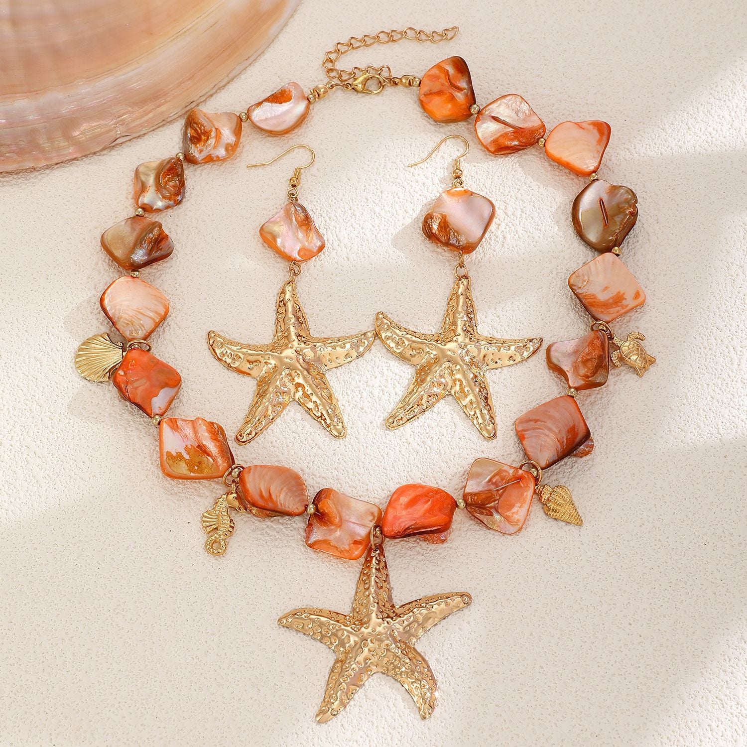 Wholesale Shell Starfish Jewelry Set Irregular Gold Tone Necklace Bracelet Earrings Women S Vacation Beach Chic Accessory