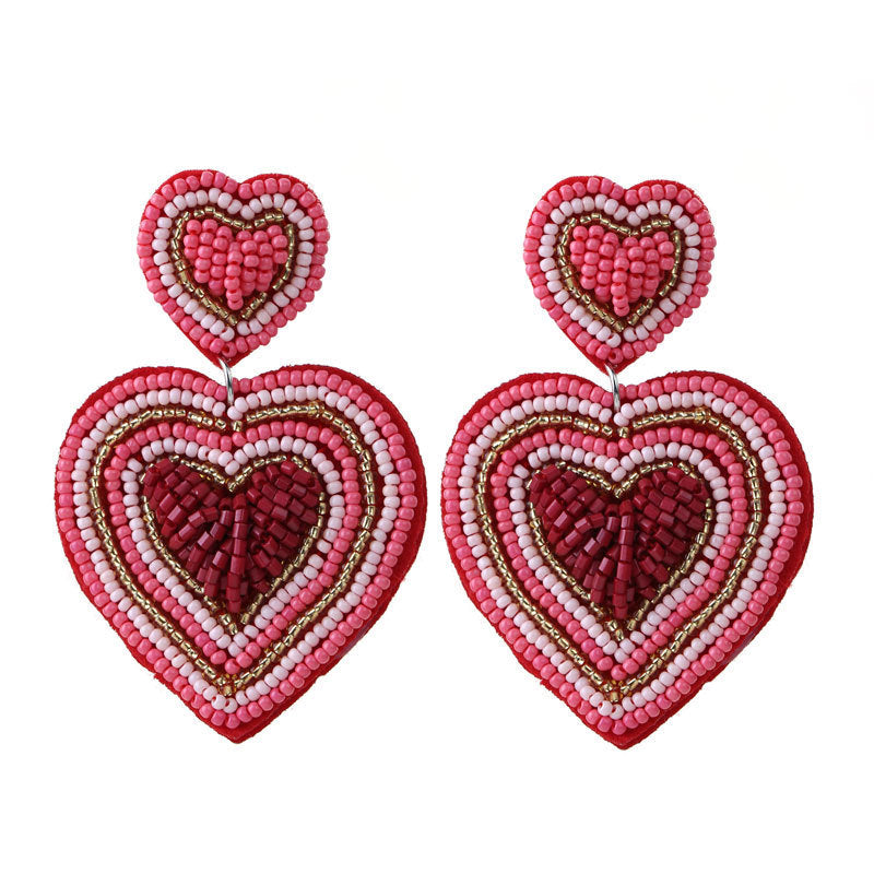 Wholesale new hand-woven beaded love earrings earrings romantic heart-shaped high-quality beaded red earrings