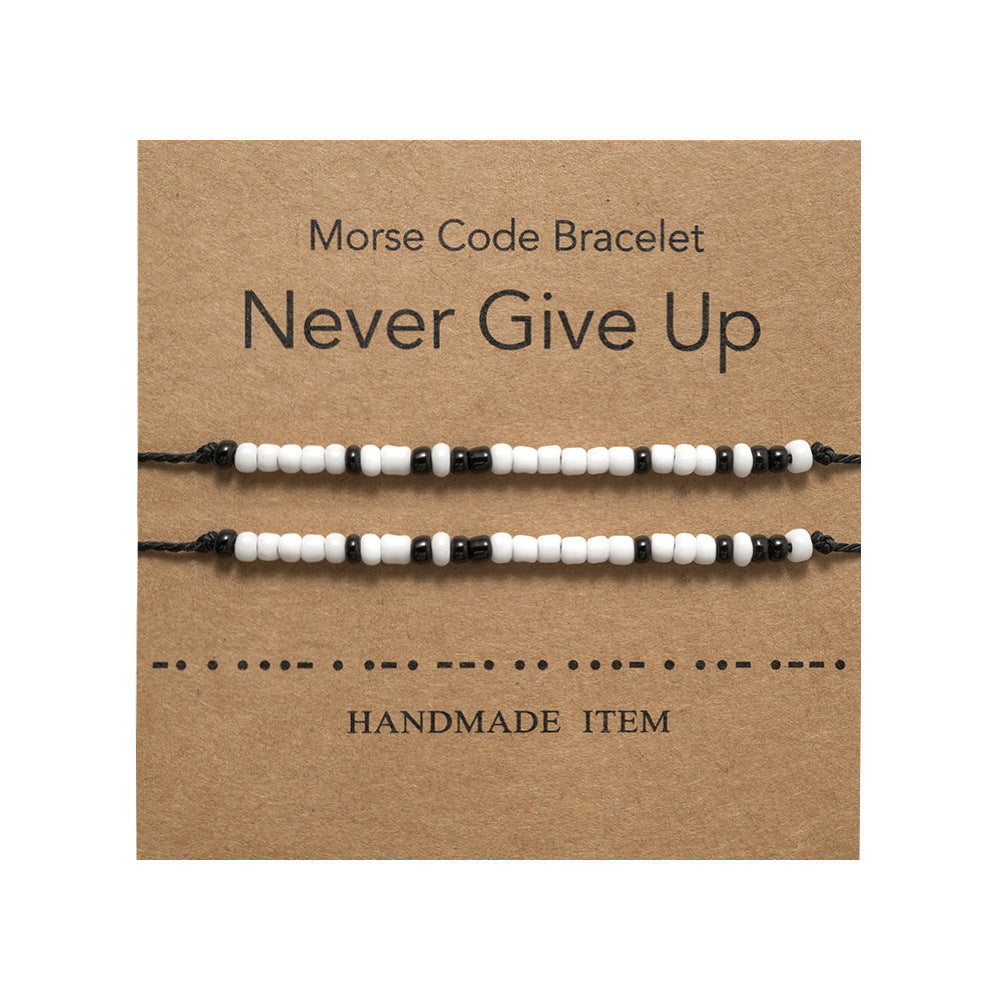 Wholesale Couple adjustable Morse code black and white rice bead bracelet