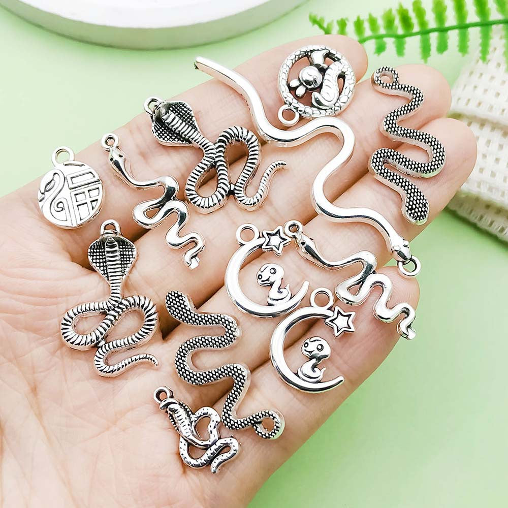 Wholesale Mix 20 Ancient Silver Retro Zodiac Snake Zinc Alloy Pendant Handmade DIY Bracelet Keychain Jewelry Accessories