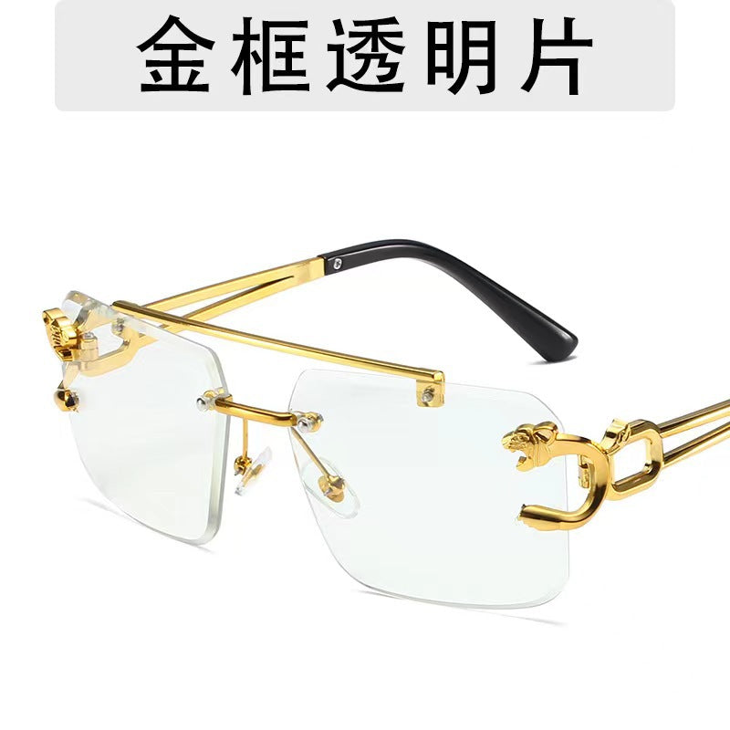 Wholesale Frameless sunglasses leopard head fashion cut edge sunglasses men's temperament women's glasses