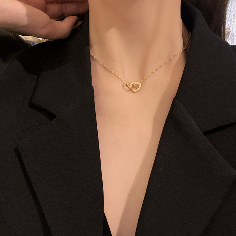 Wholesale Geometric Double Linked Heart Titanium Steel Necklace
