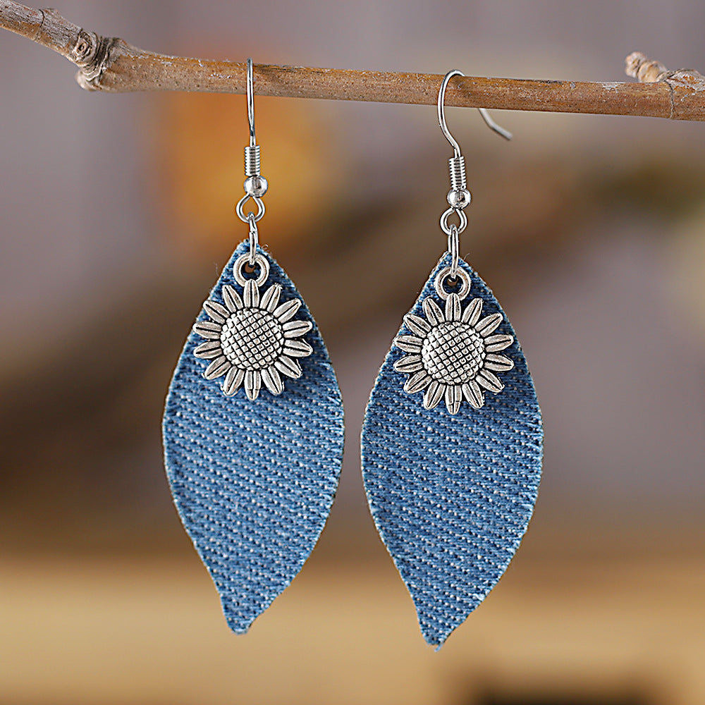 Wholesale Metal Denim Leather Dangle Earrings