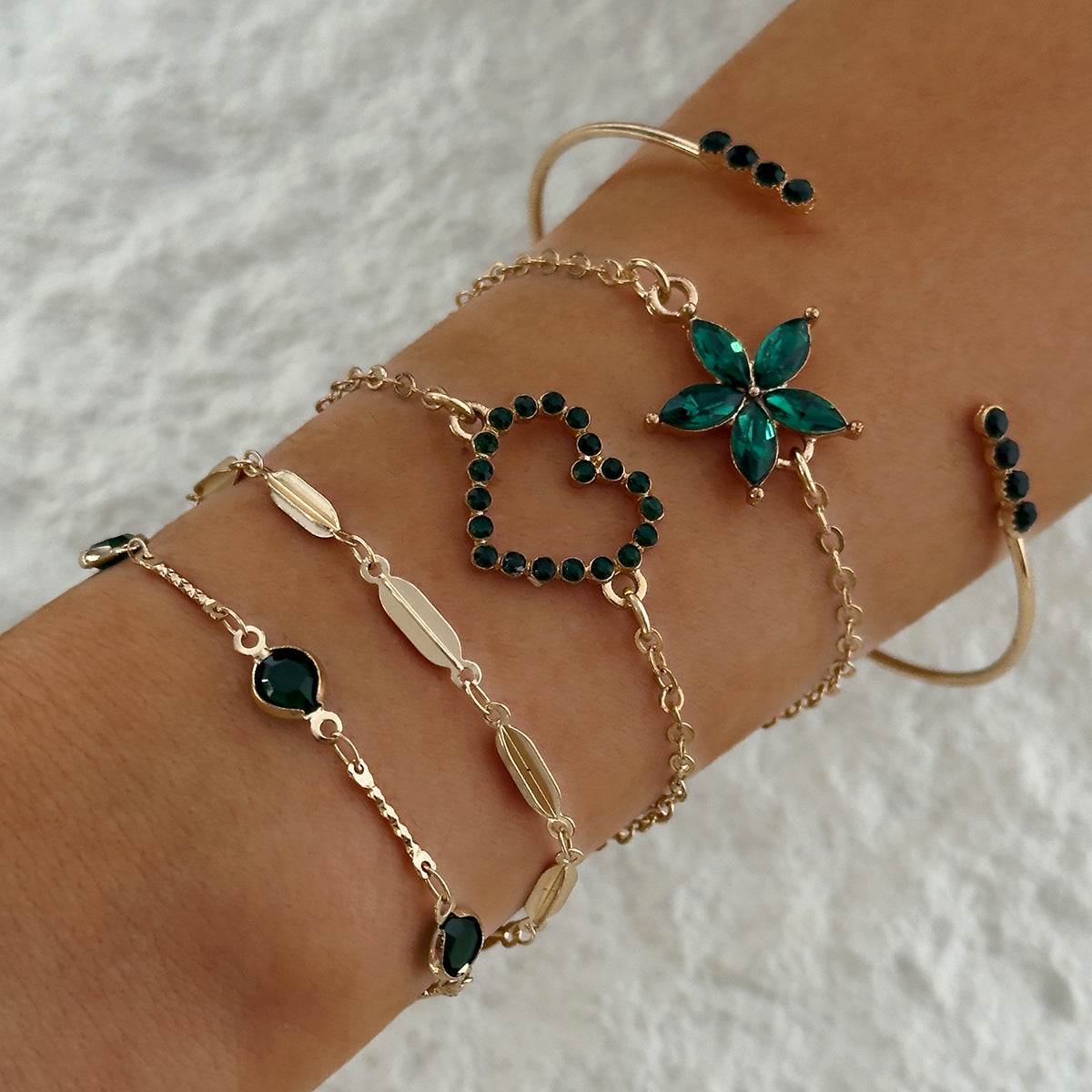 Wholesale Blue Butterfly Diamond-Encrusted Hollow Four-Layer Bracelet Geometric Open