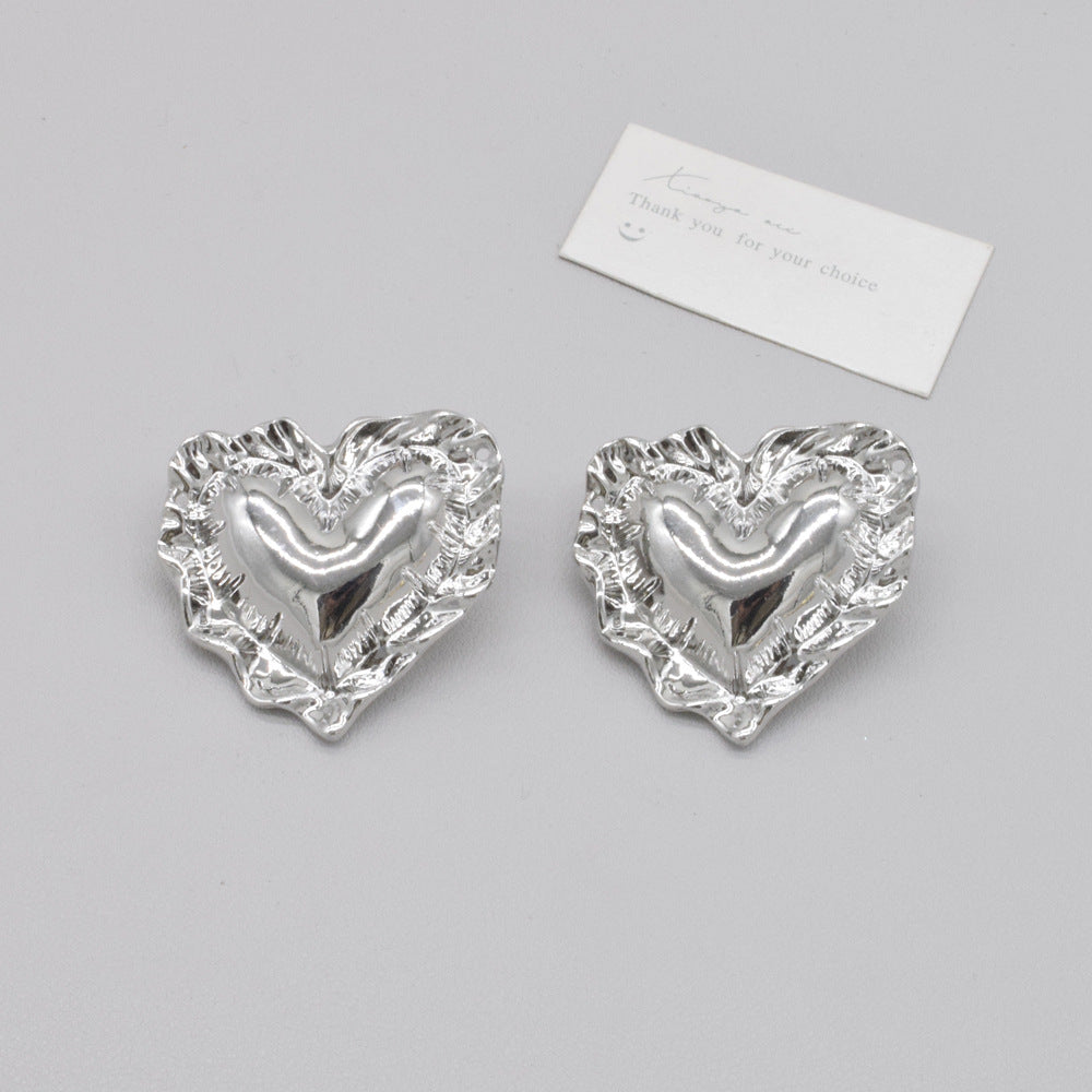 Wholesale wrinkled metal big heart earrings