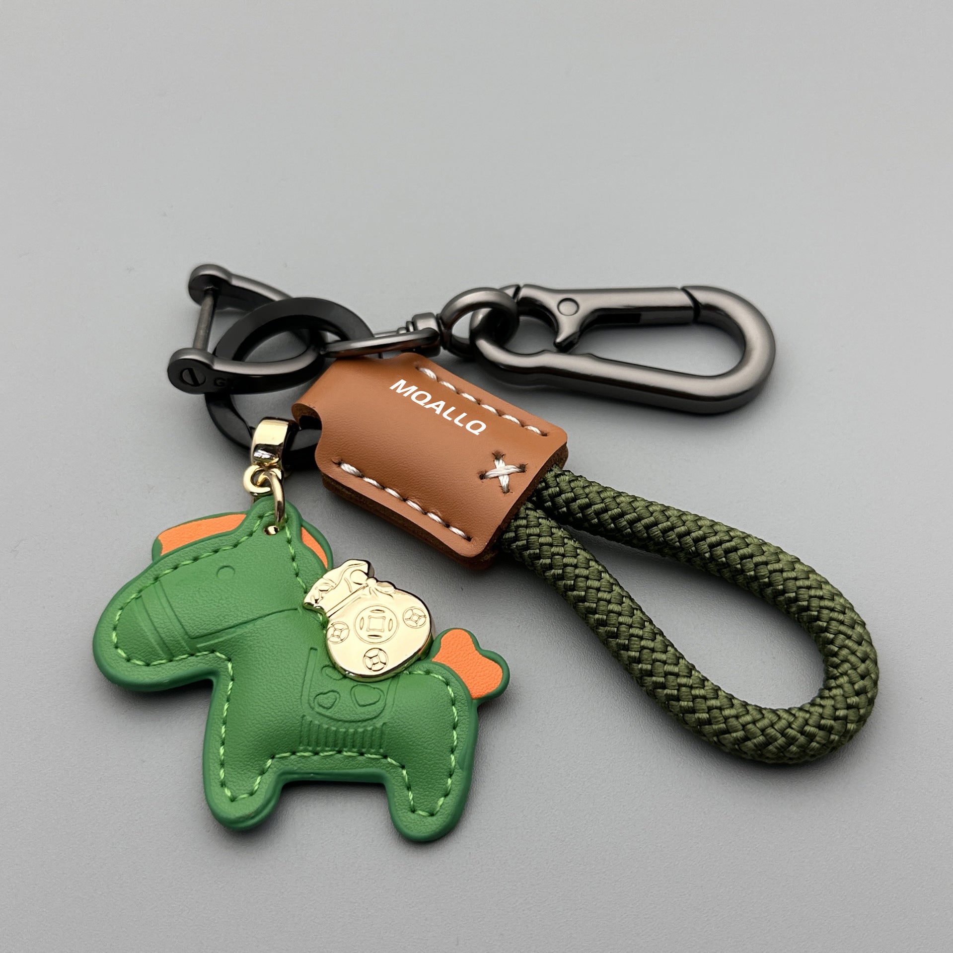 Wholesale Immediately get rich handmade cow leather car keychain pendant