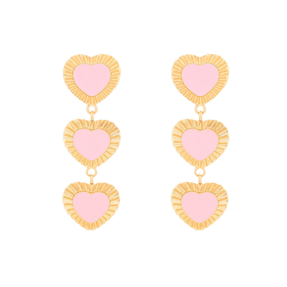 Wholesale Long multi-layered heart-shaped earrings with dripping oil