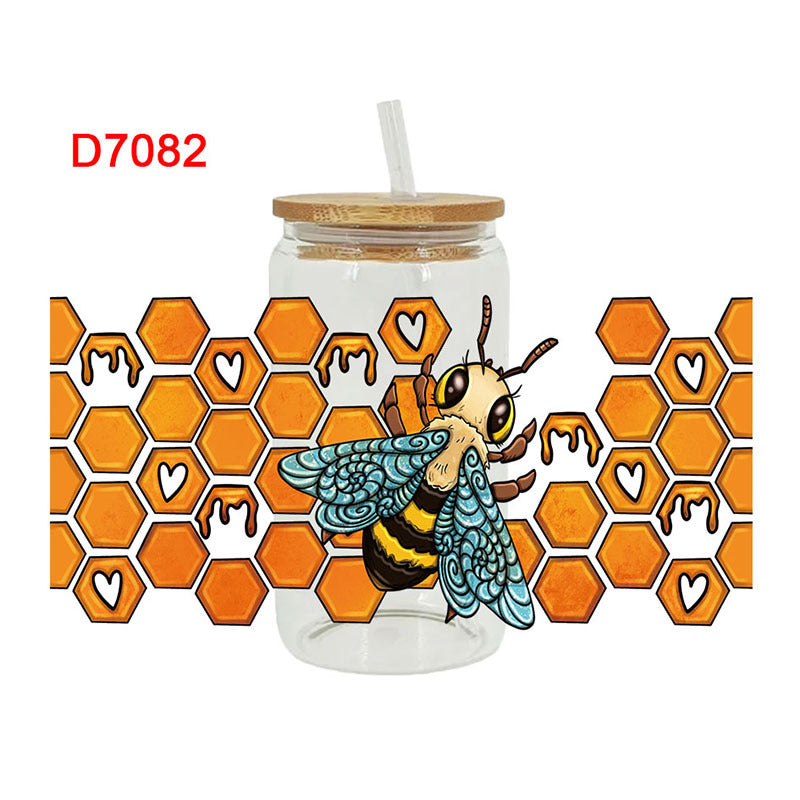 Wholesale Flowers  dragonflies  bees 16oz Cup UV DTF Wraps