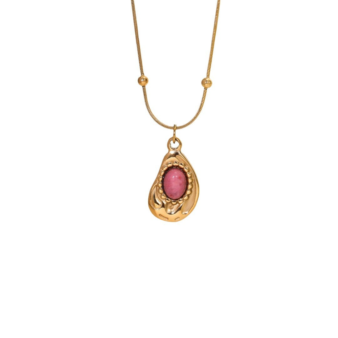 Wholesale red stone necklace luxury all-match stainless steel pendant