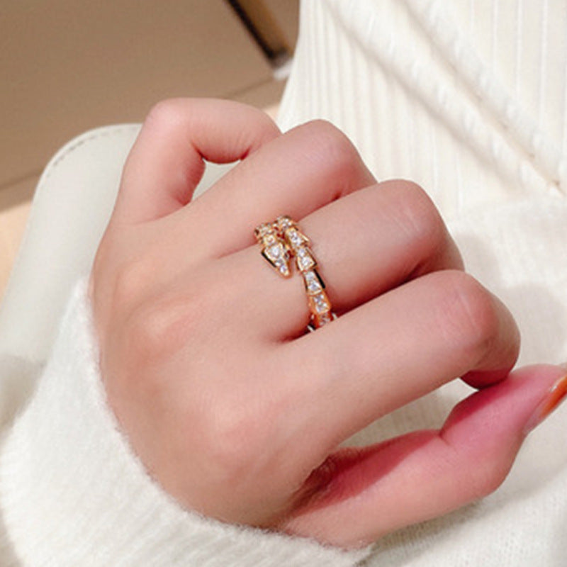 Wholesale Micro-inlaid zircon and diamond gold-plated open bone ring